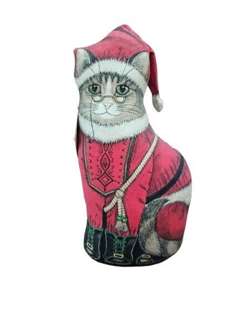VTG Standing Christmas Cat Santa Paws Door Stop Doll Fiddlers Elbow Toy Work 15"